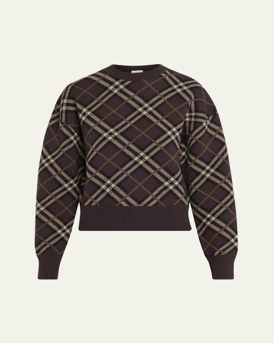 Gillian Check Wool-Cashmere Crewneck Sweater
